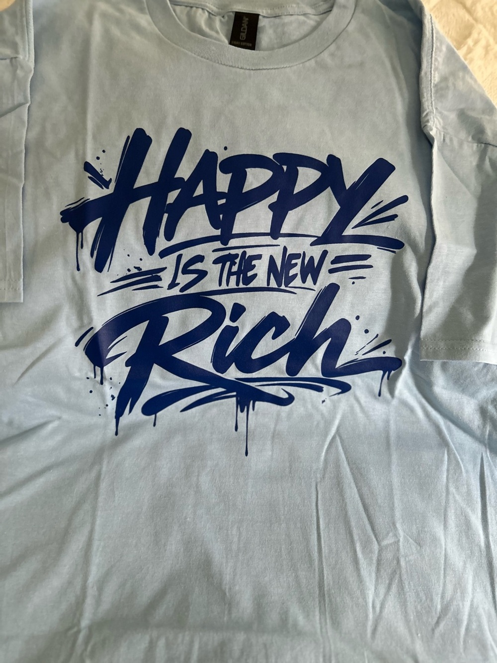 Light Blue Short-Sleeve Graphic Tee - Happy Is The New Rich